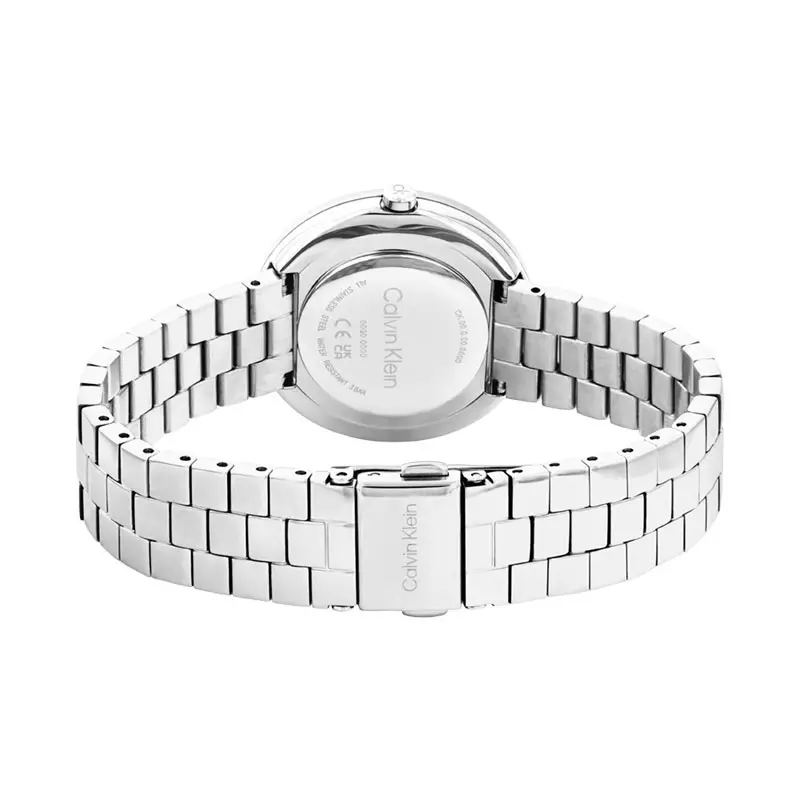 Jam Tangan Wanita Calvin Klein Twisted Bezel 25100093 Sunray Silver Dial Stainless Steel Strap