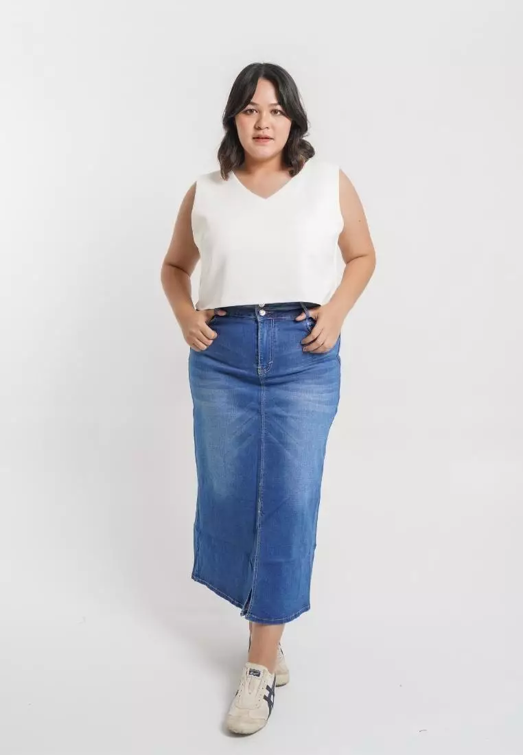 Plus Size Denim Skirt Taylor Blue