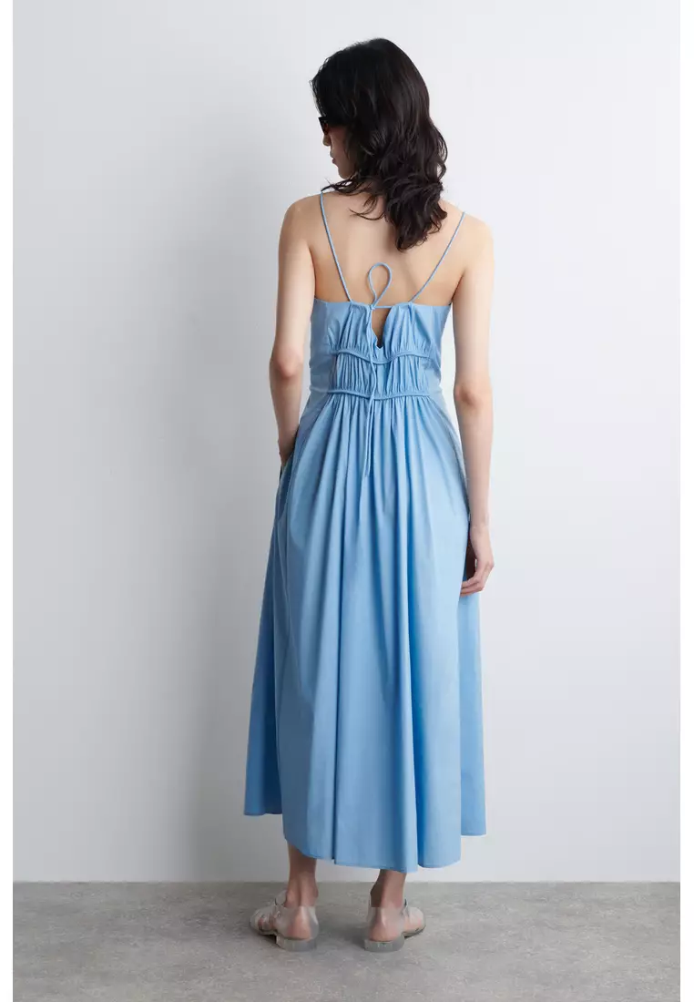 GATHERED COTTON MIDI DRESS