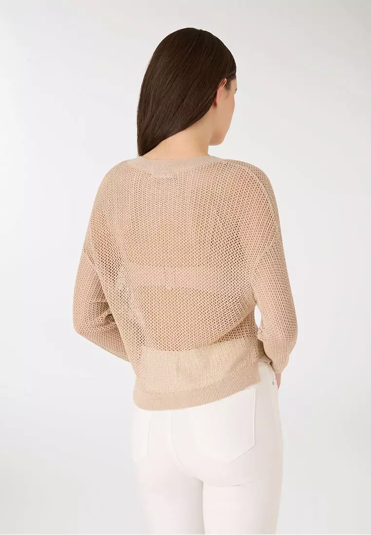 Women's Mesh Shimmer Long Sleeve Crop Top