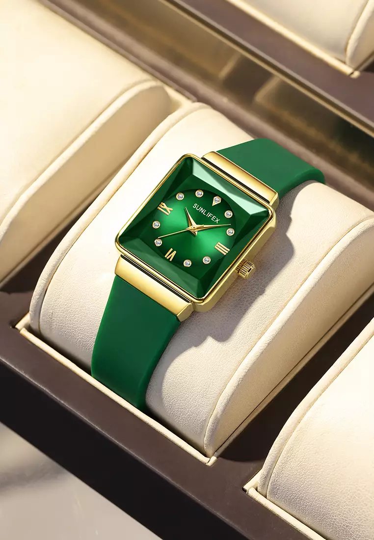 Jam Tangan Wanita Original Korea Fashion Tali Silikon Jam Tangan Cewek Analog 7727L green