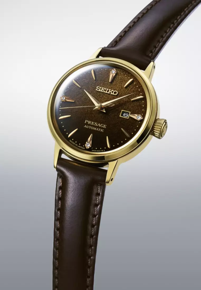 Seiko Presage Cocktail Time ‘Jamaican Coffee’ Diamond-Set 30mm Dark Brown Gradation Dial Leather Band Automatic SRE020J1