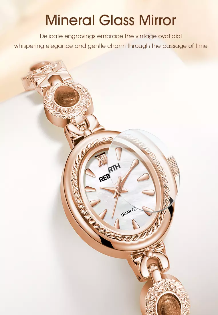Jam Tangan Wanita Original Korea Style Kuasar Anti Air Tali Stainless Steel Jam Tangan Cewek B016 Rose white