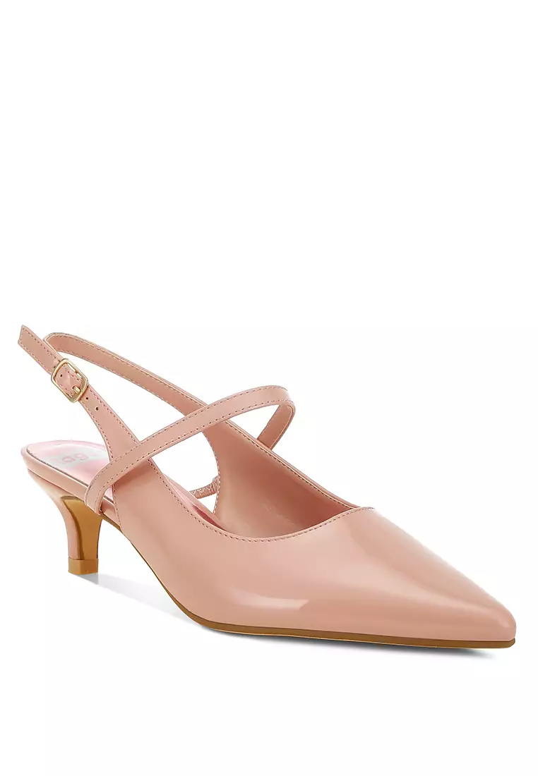 Sandal Slingback Hak Kucing dalam Warna Pink