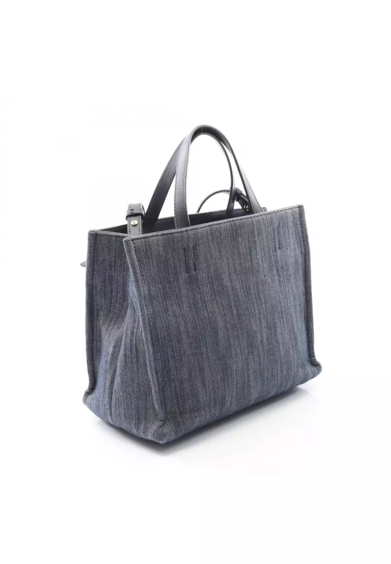 Pre-Loved Salvatore Ferragamo Handbag logo denim leather Indigo blue 2WAY