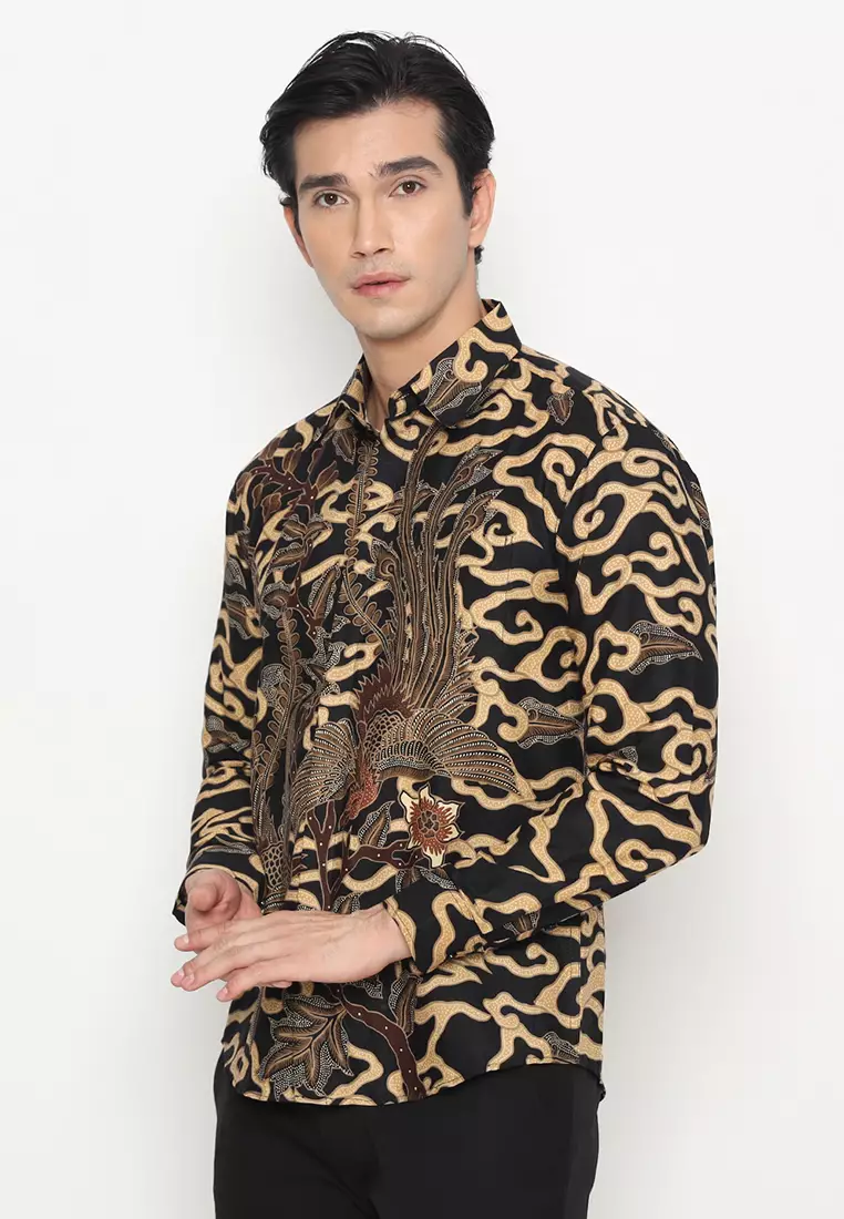 Kemeja Batik Pria Reswara - Black/Brown