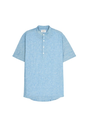 Giordano blue Men's Linen Cotton Short Sleeve Shirt A2EBFAA78B1066GS_1