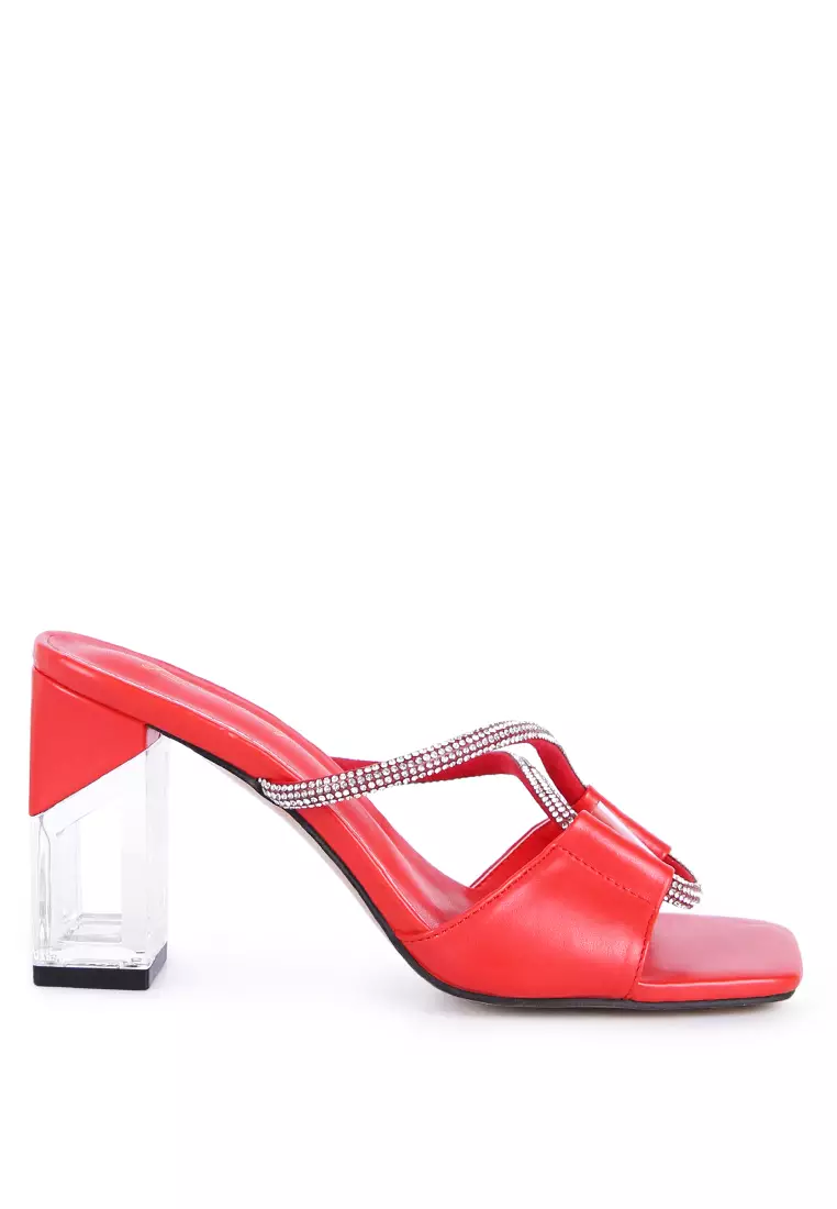 Discount on London Rag  shoes - SKU: Red Crystal Loop Strap Mid Heel Sandals