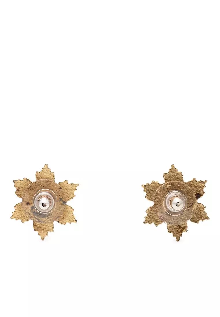 Pre-Loved Chanel Cc Gold Plated Enamel Snowflake Push Back Earrings