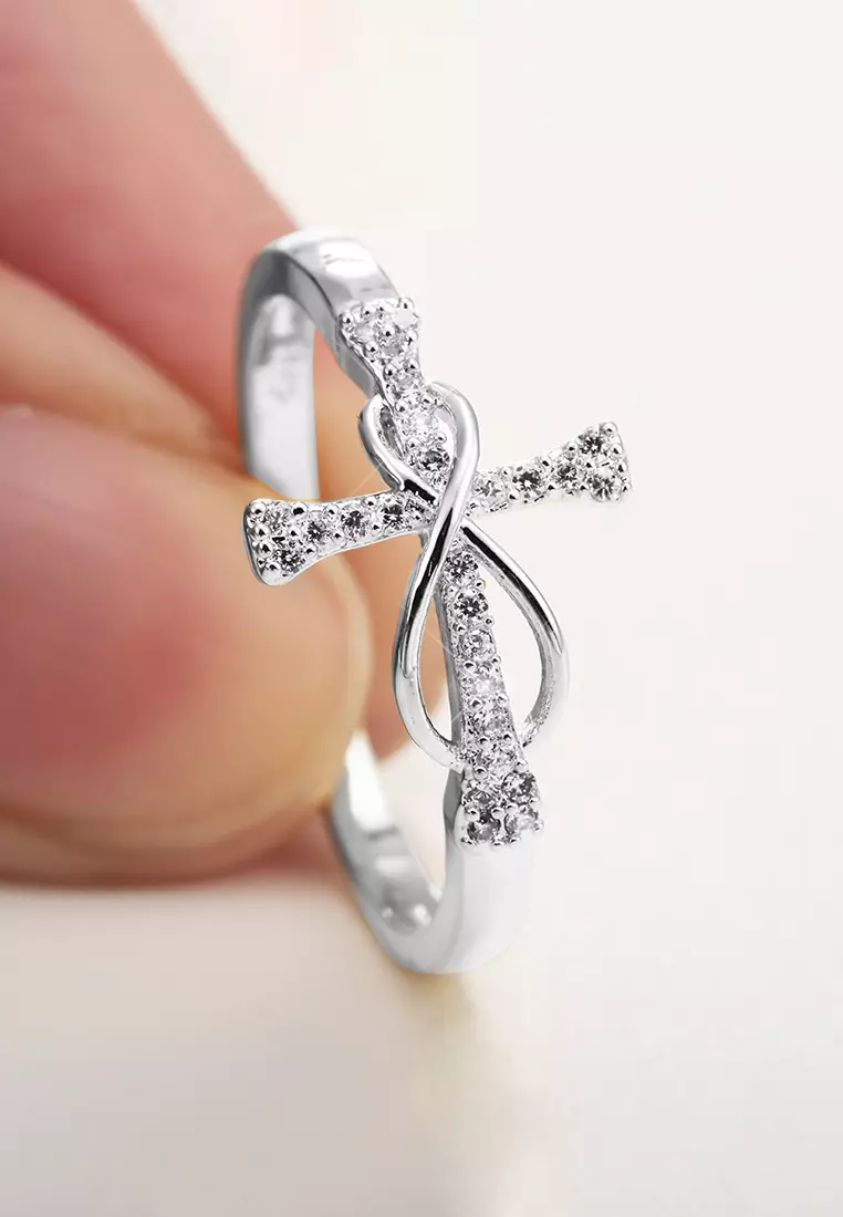 Cincin Wanita Berlian Titanium Menyeberang Fashion Perhiasan Cincin Cewek Ring silver