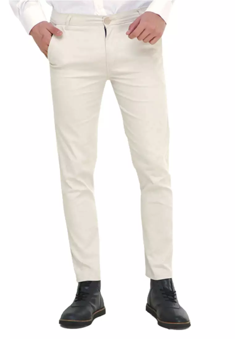 Locko Celana Panjang Chino Pria Polos Slim Fit Casual Long Pants Material Twill Sweding ORIGINAL - Cream