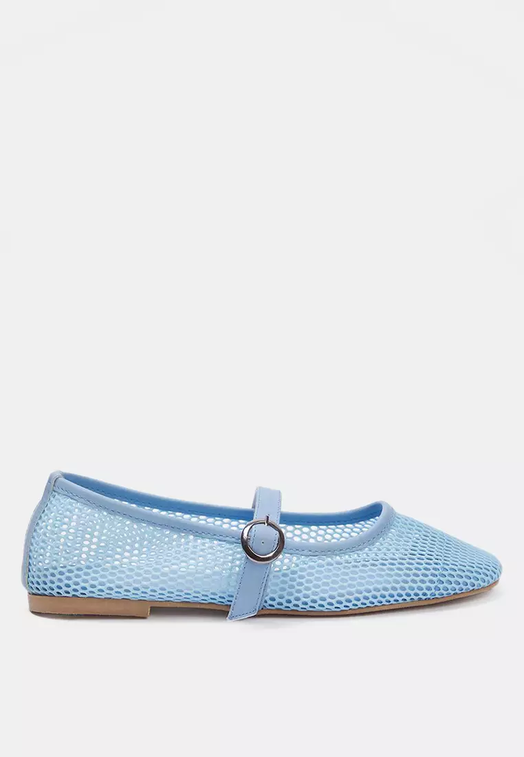 Trendyol Baby Blue Mesh Detailed Round Toe Mary Jane Women's Ballerinas Takss24Be00000