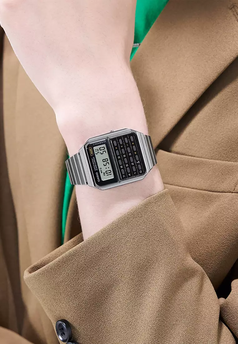 Vintage Men's Digital Calculator Watch CA-500WE-1ADF Silver Stainless Steel Strap