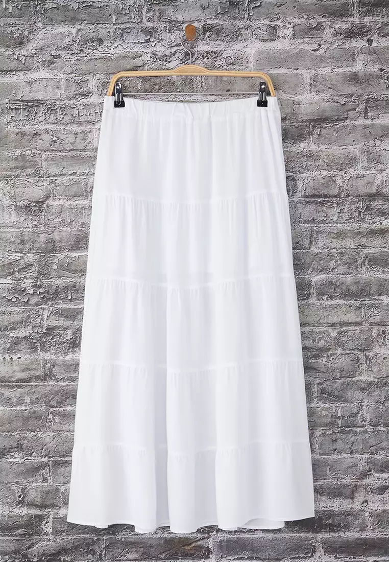 White Bow Detailed A-line Pattern Flounce Maxi Skirt TWOSS25ET00090