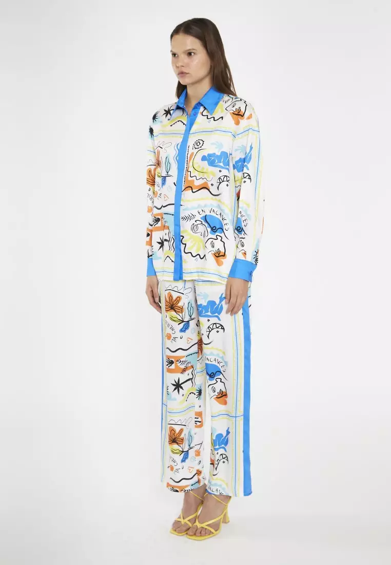 Blue Scarf Print Oversized Shirt