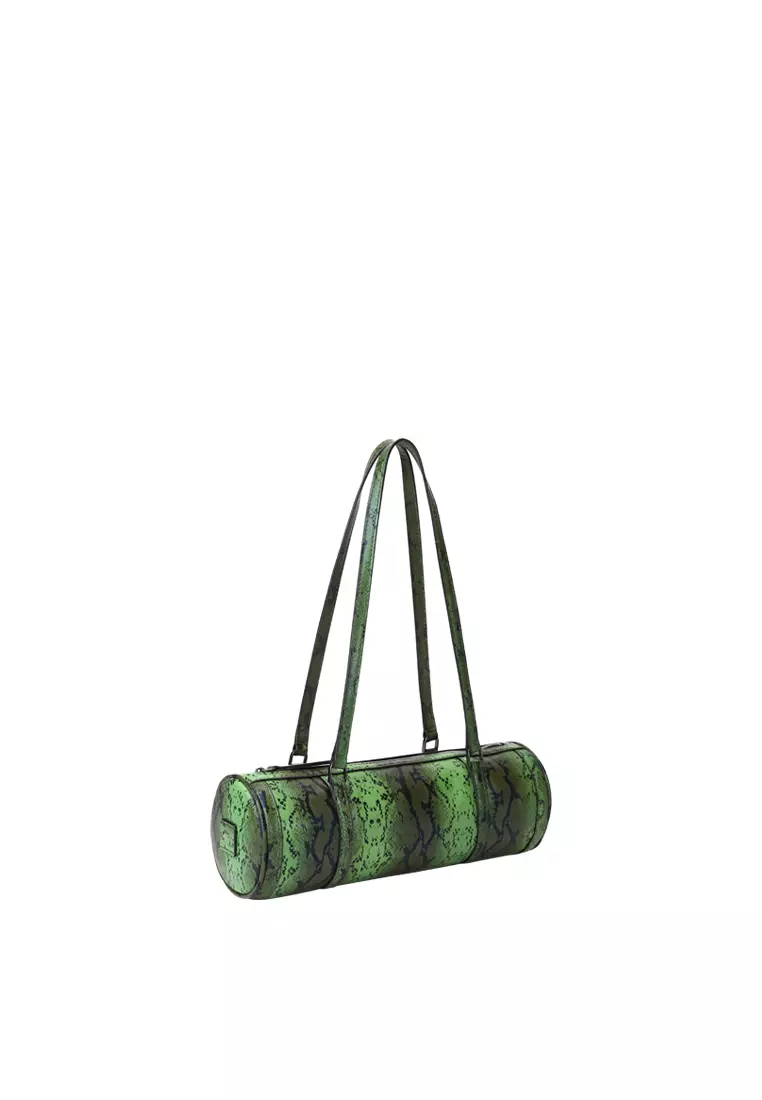 Barrel Baguette Bag - Snake Embossed Green