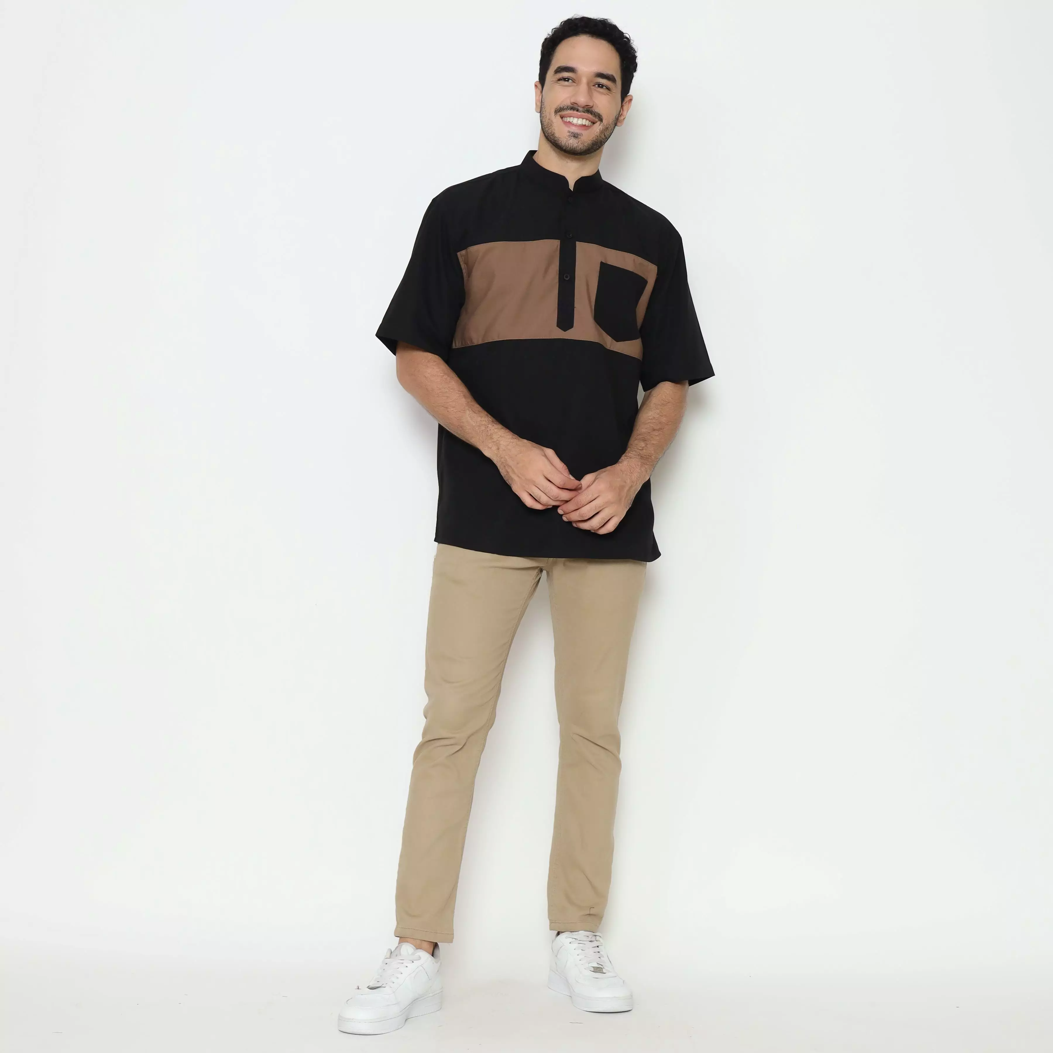 AMK Kemeja Koko Pria Lengan Pendek KK BB 010 S/s Cap 6 Black