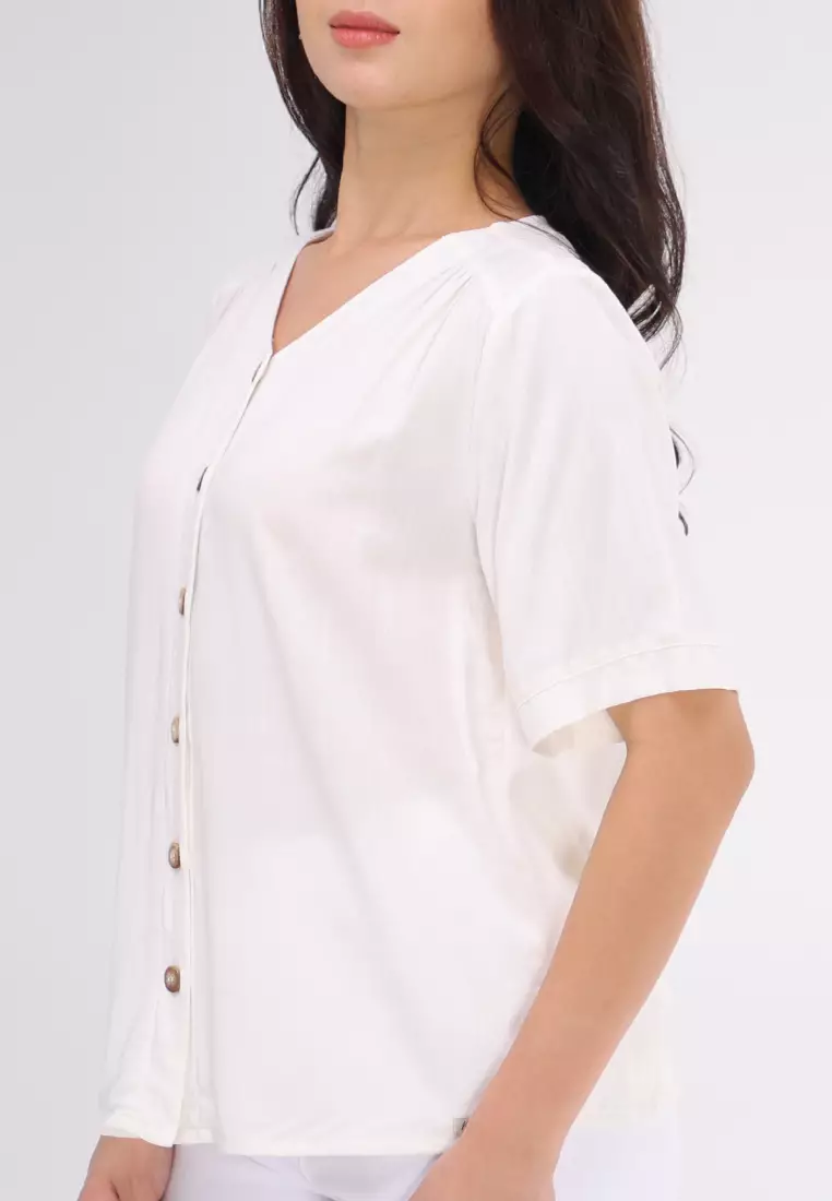 Woven Plain Soft Linen Short Sleeve Blouse