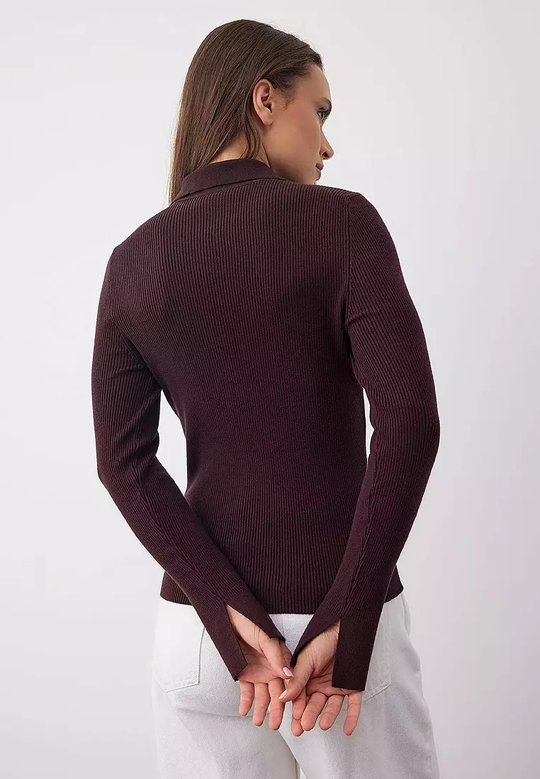 Premium Yarn Polo Neck Knit Cardigan