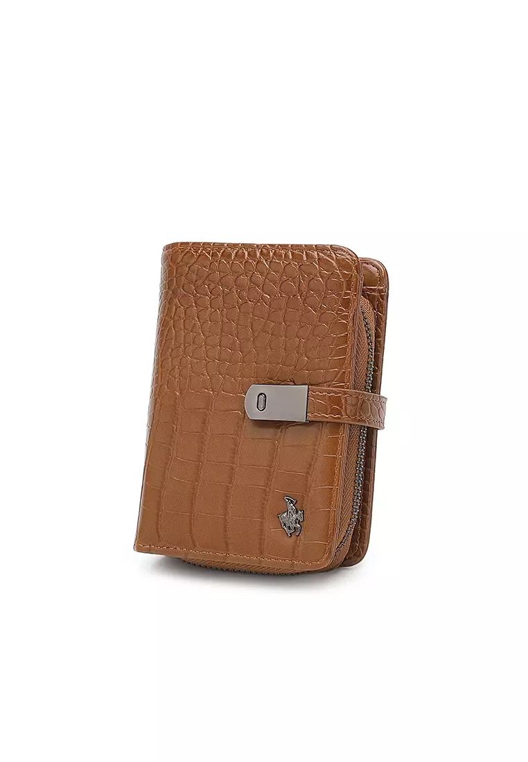 Women's Croc Wallet with Coin Compartment - Brown