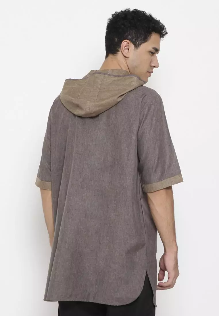 Zayidan Baju Koko Gamis Muslim Pria Faiq Hoodie - Coklat