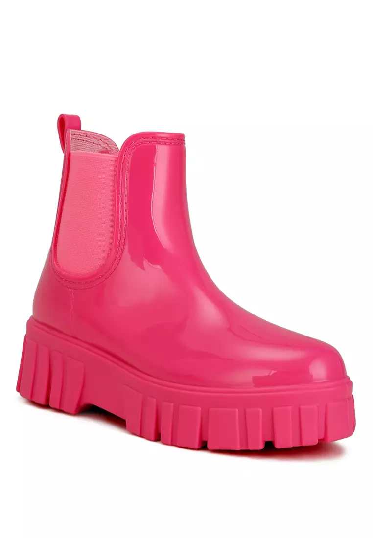Chunky Chelsea Rain Boots In Fuchsia