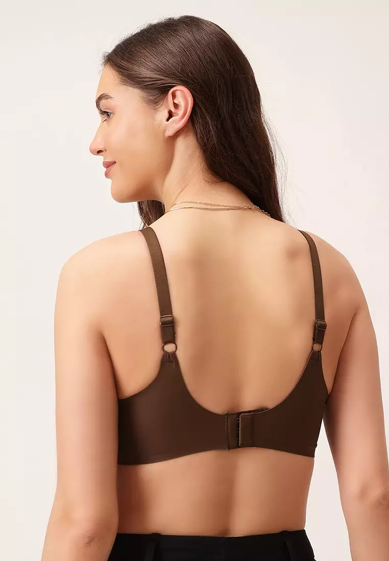 Clovia Non-Padded Non-Wired Full Coverage Seamless Bra in Dark Brown