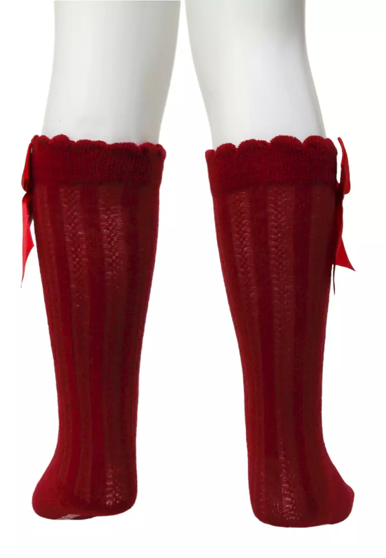 Candie Kaos Kaki Panjang Anak Perempuan Desain Pita Kids Socks Anti Slip Material Cotton ORIGINAL - Red