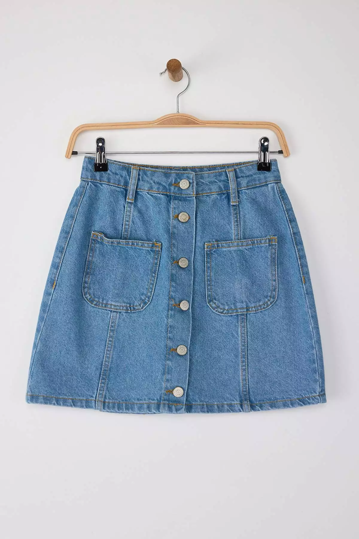 Button Fly Mini Denim Skirt