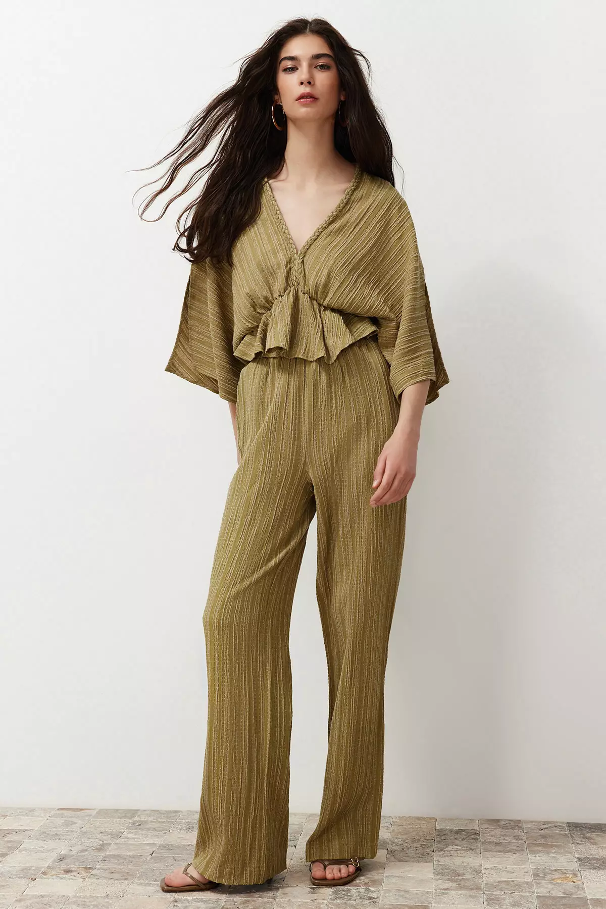 Elastic Waist Textured Pants