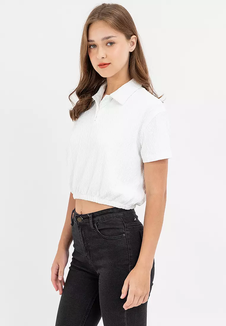 Ladies Harper Gartered Hem Polo Shirt White