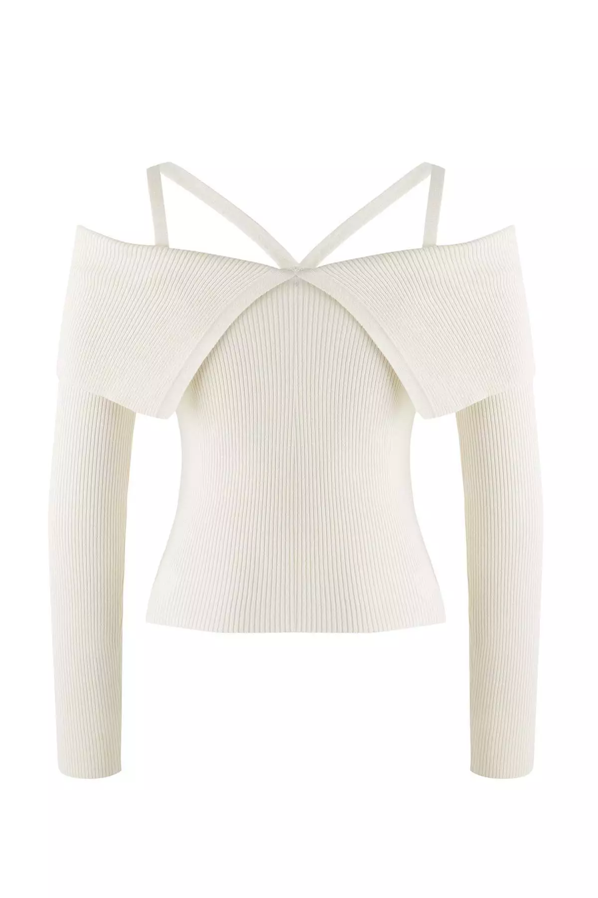 Ecru Premium Yarn/Special Yarn Carmen Halter Neck Knit Sweater