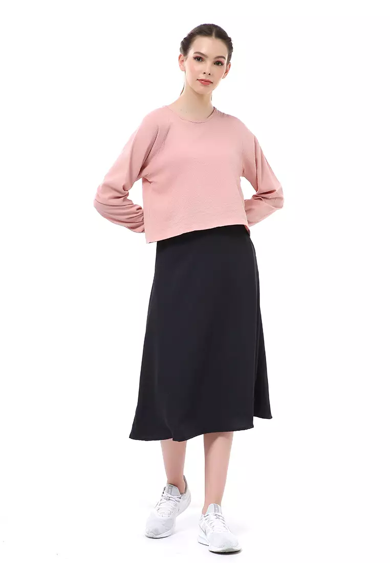 Albertine Blouse Atasan Wanita Lengan Panjang Desain Balon Material Crinkle ORIGINAL - Pink