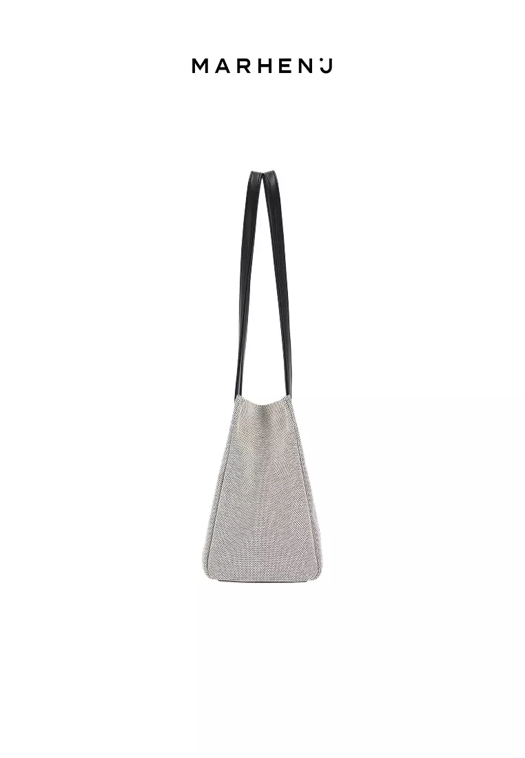 MINA V Canvas Vegan Leather Shoulder Bag Black