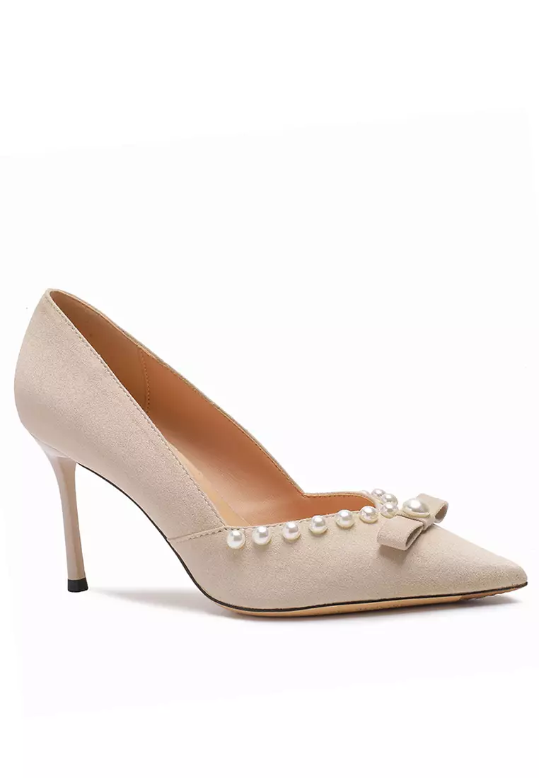 Discount on Twenty Eight Shoes  shoes - SKU: 8.5CM Pearl Bow Pointy Suede Pumps TE7198-9
