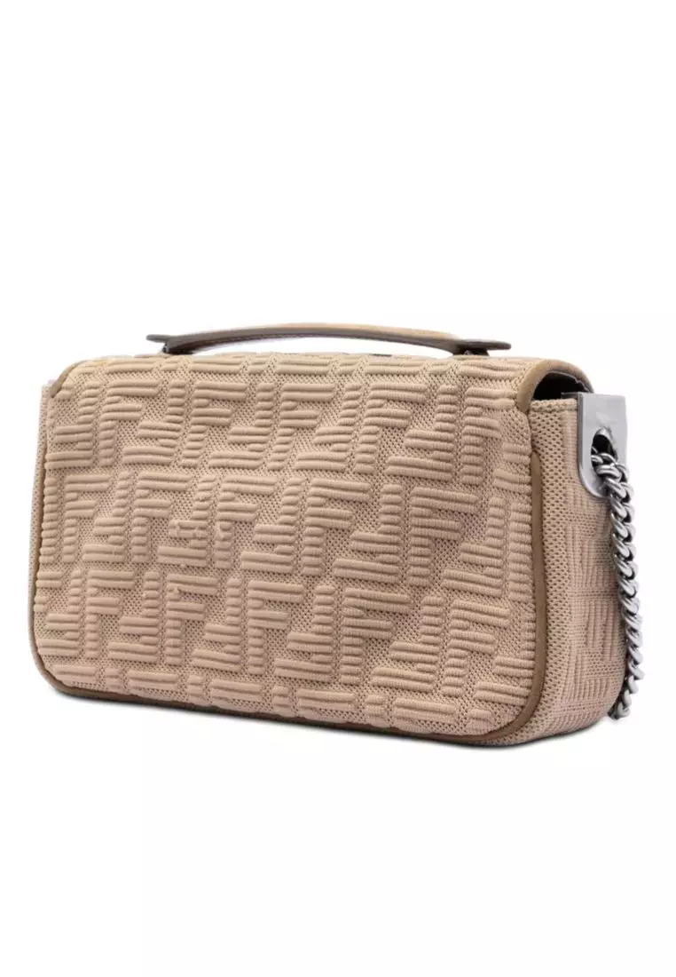 Pre-Loved Fendi Zucca Embossed Technical Fabric Chain Midi Baguette