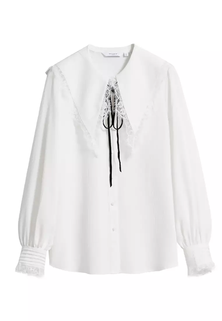 Chiffon Collar Blouse with String Tie