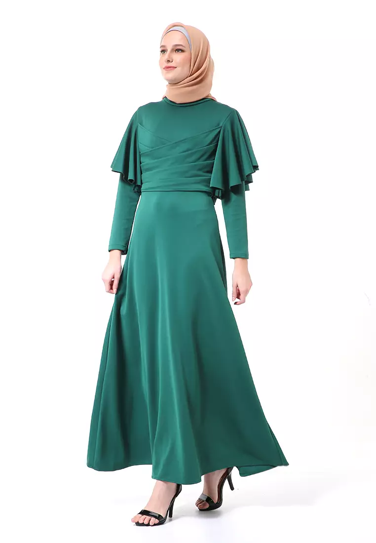Zeta Dress Fashion Muslimah Wanita Long Sleeve Style Basic Relaxed Fit - Hijau Natal
