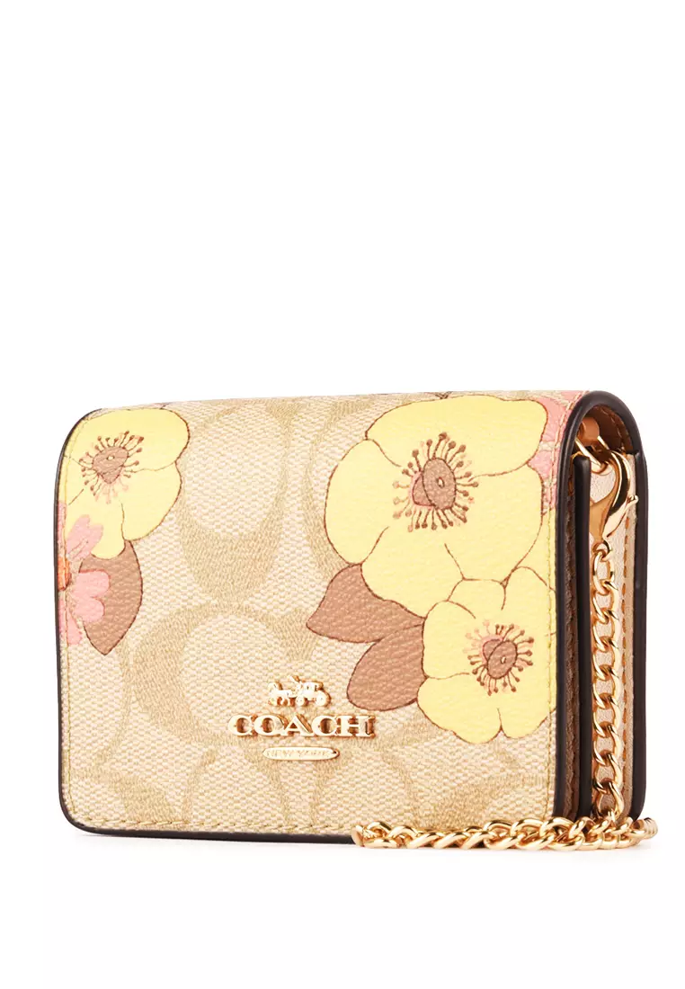 Coach Mini Wallet on a Chain in Signature Canvas with Floral Cluster