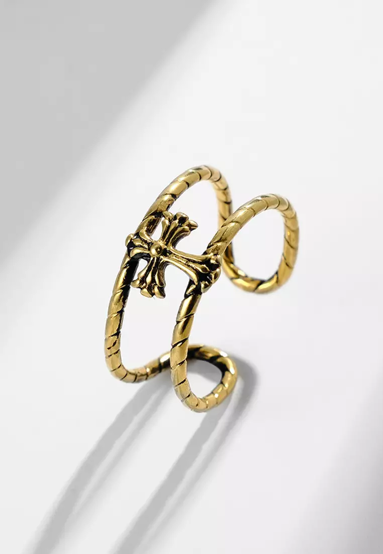HAPPY FRIDAYS Vintage Cross Titanium Steel Open Ring JW QF