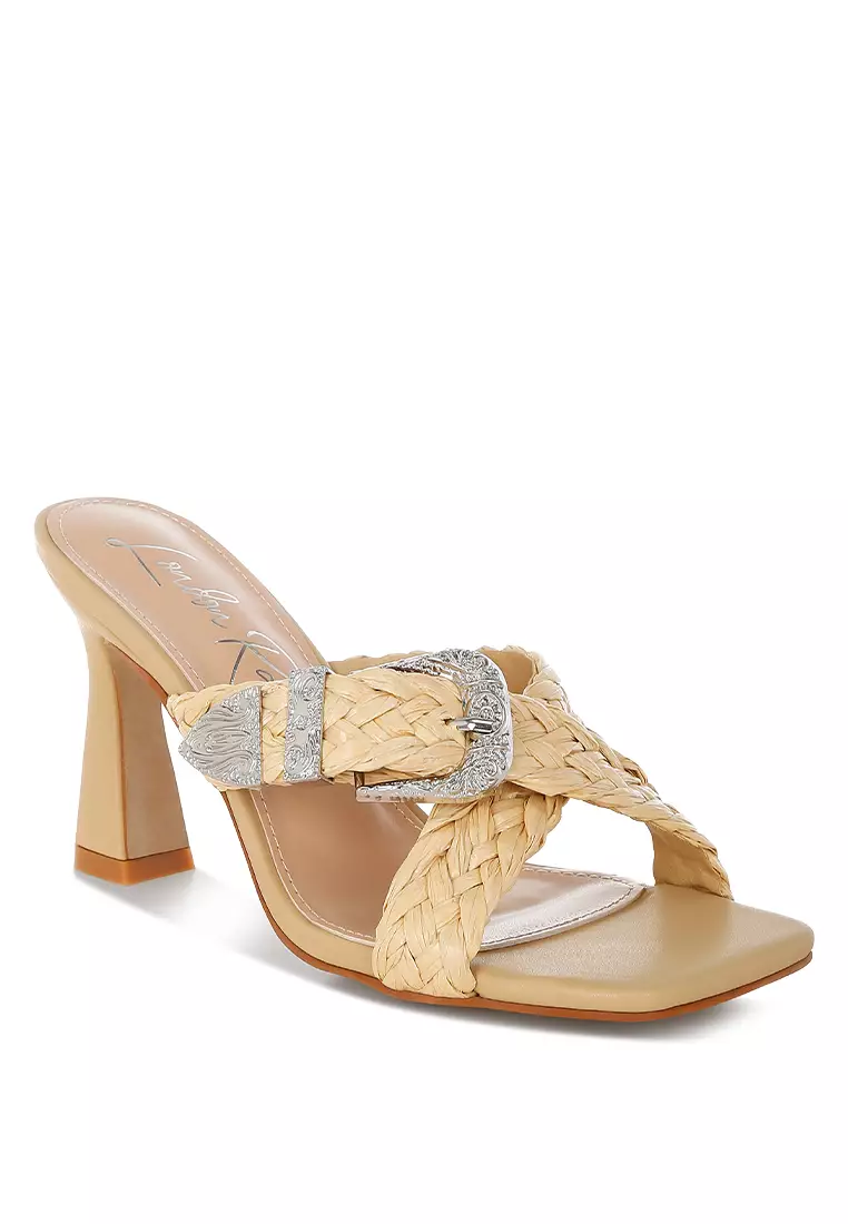 Braided Criss-Cross Strap Sandals In Beige