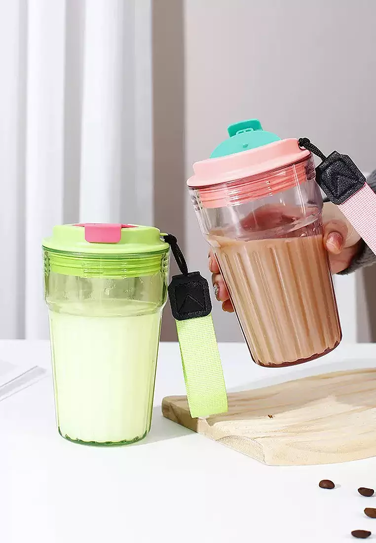 Wakakids Gelas Portable Transparan Mug Travel Coffee Cup BPA Free 480ml Kode 267 Hijau