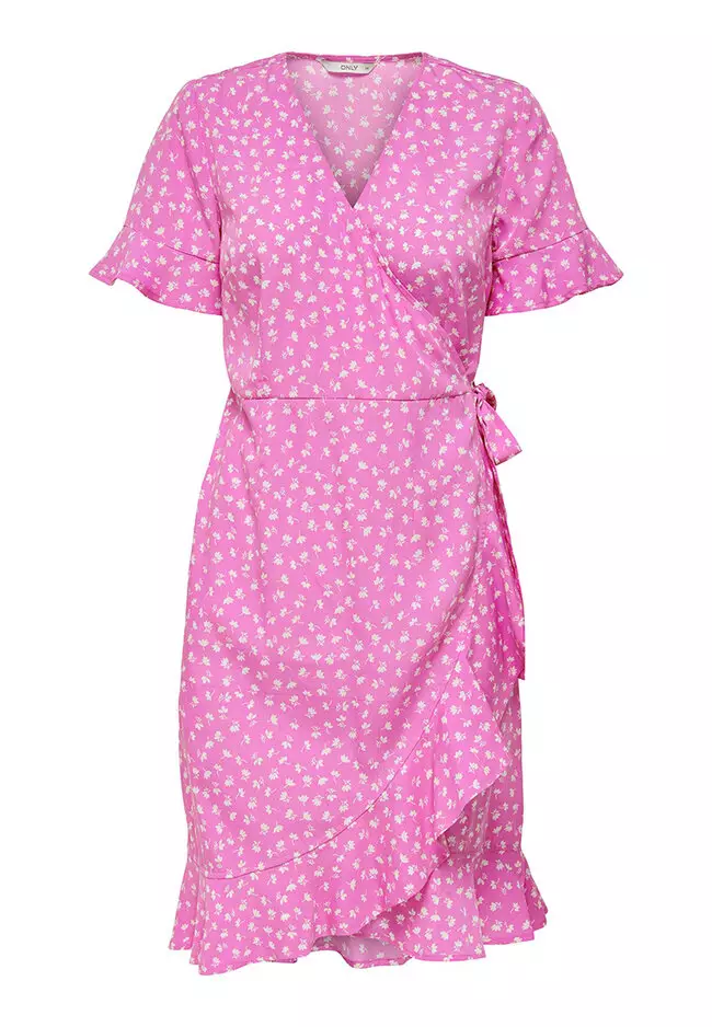pink and white wrap dress