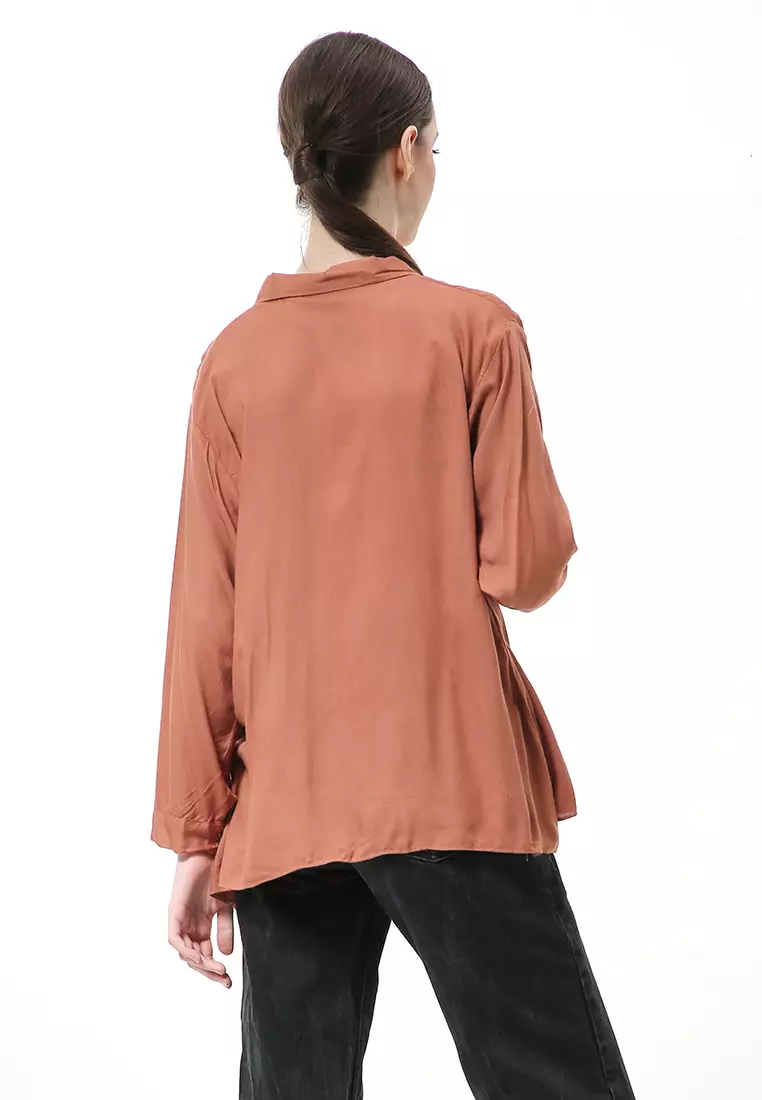Ayudia Shirt Long Sleeve Atasan Wanita Premium Quality - Dark Choco