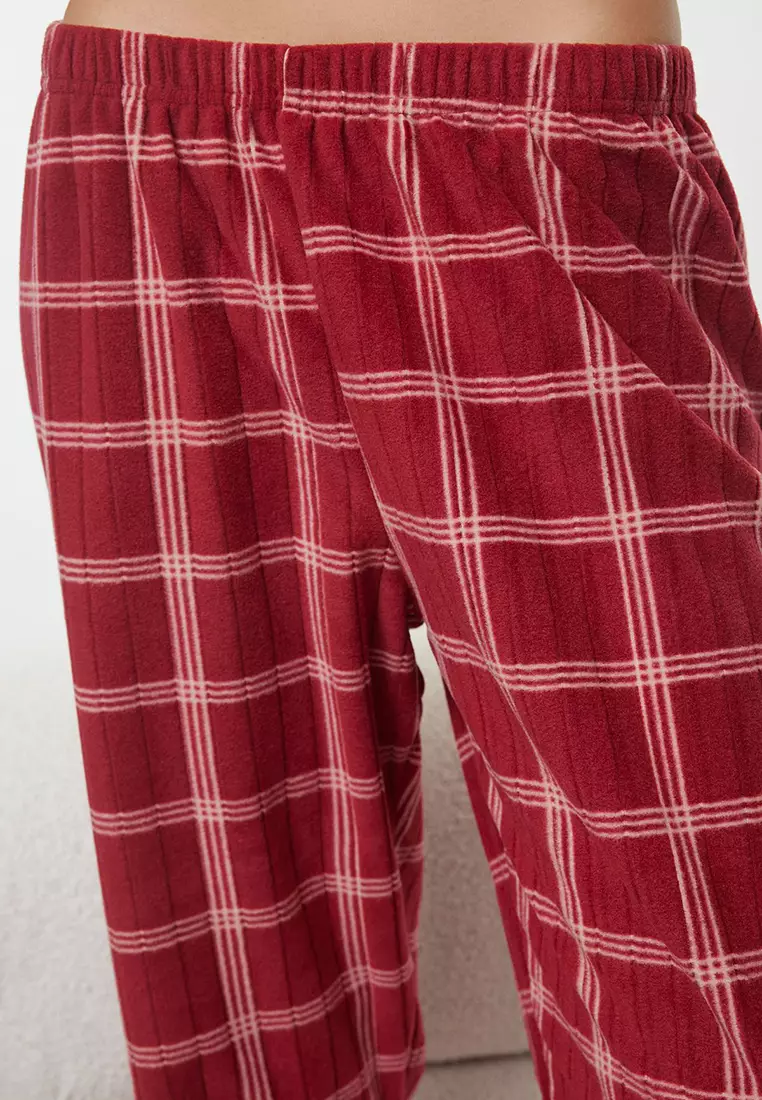 Salmon Plaid Christmas Themed Polar Fleece Winter Knitted Pajama Set Thmaw25Pt00137
