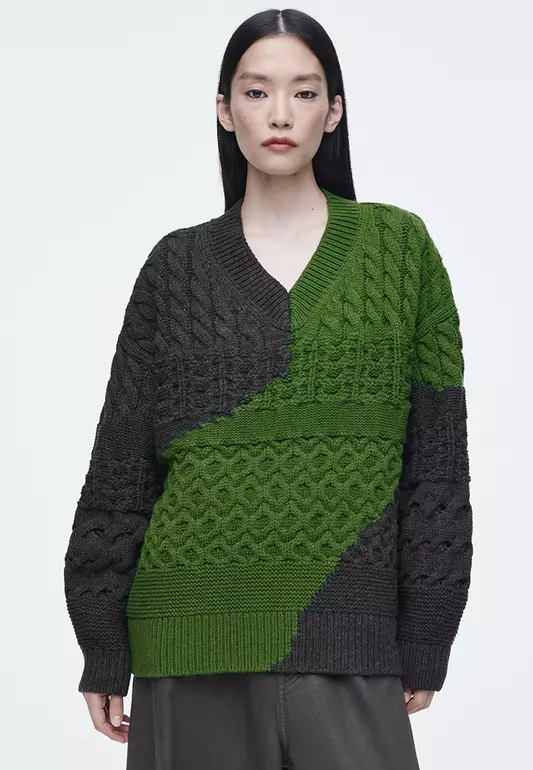 Abstract Cable-Knit Merino Wool Jumper