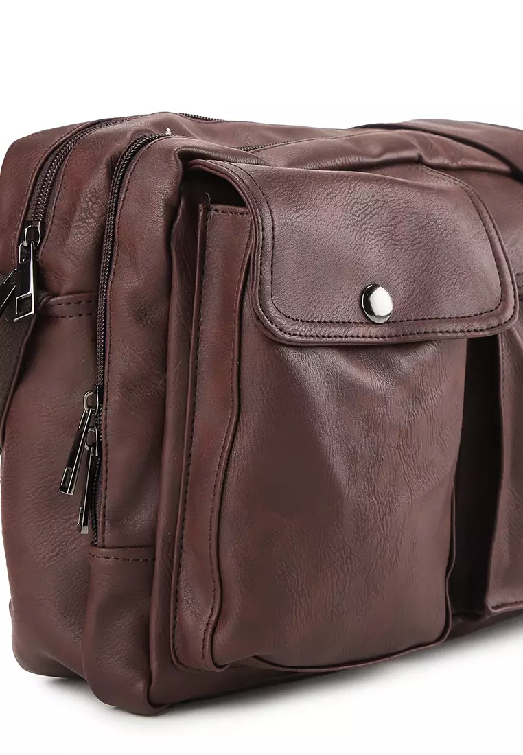 Distressed Leather Track Crossbody Bag