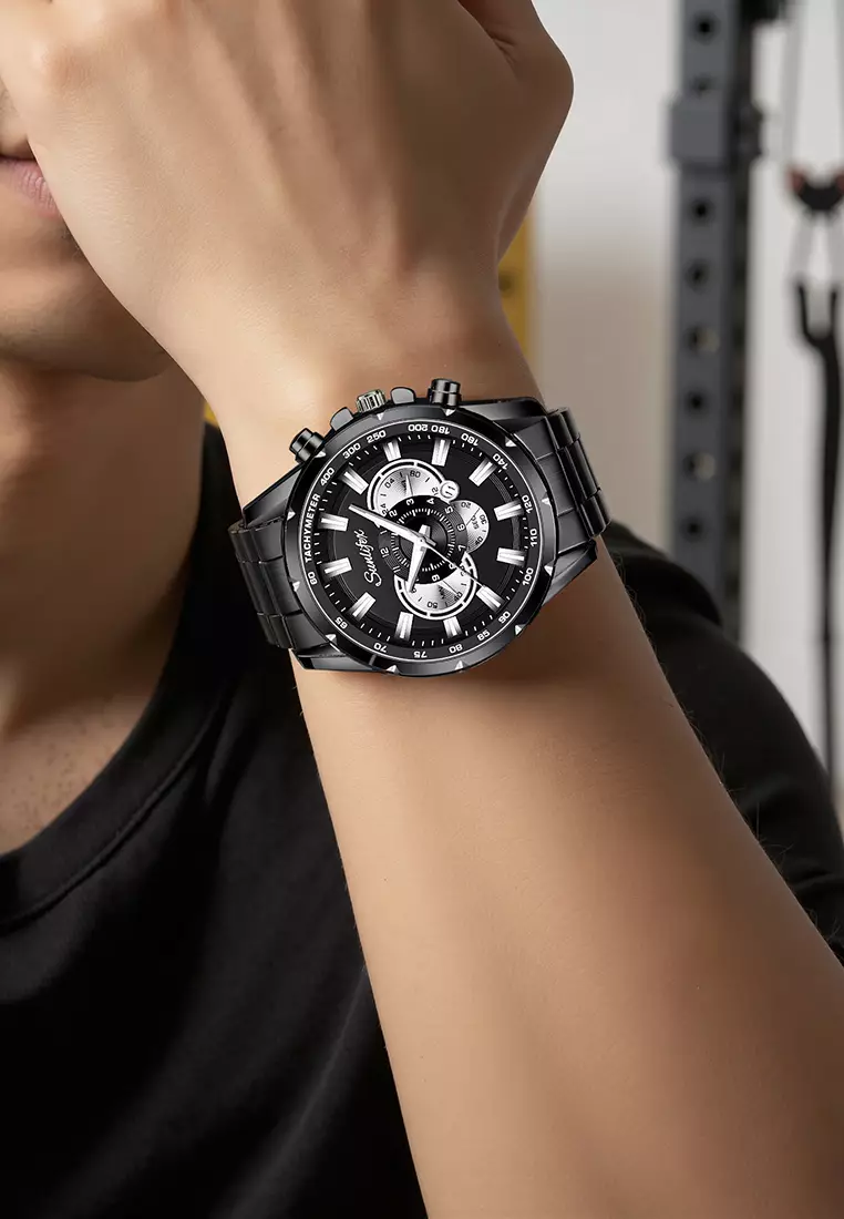 Jam Tangan Pria 3351 Kalender Kuarsa Jam Tangan Cowok Santai Tali Stainless Steel Original allblack