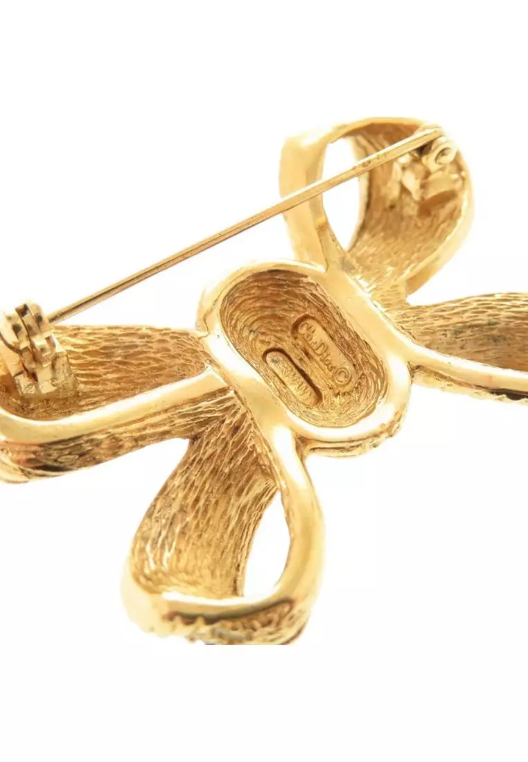 Pre-Loved Dior Gold Plated Strass Bow Brooch