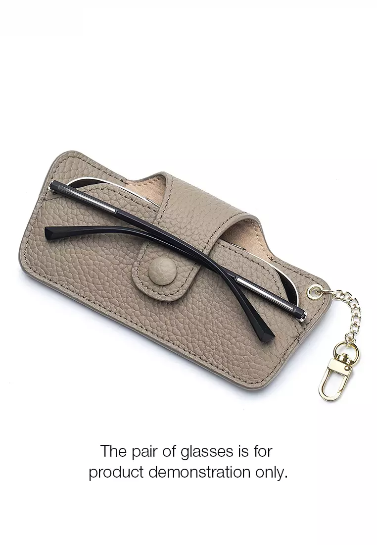 Full Grain Leather Minimalist Snap Button Glasses Case JW AN-9990